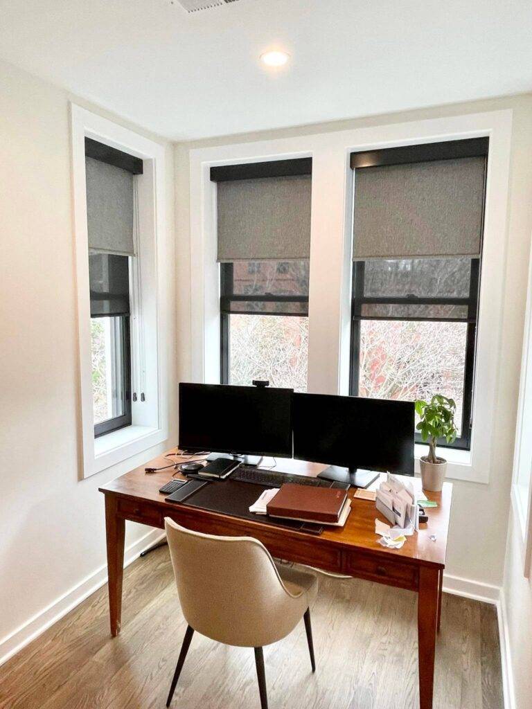 Custom made black and grey shades and blinds for the office